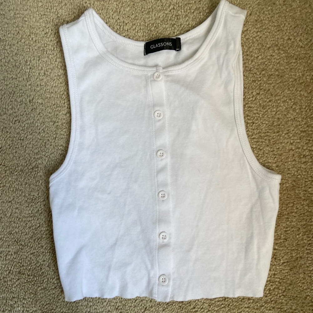 Glassons white halter top with button detail